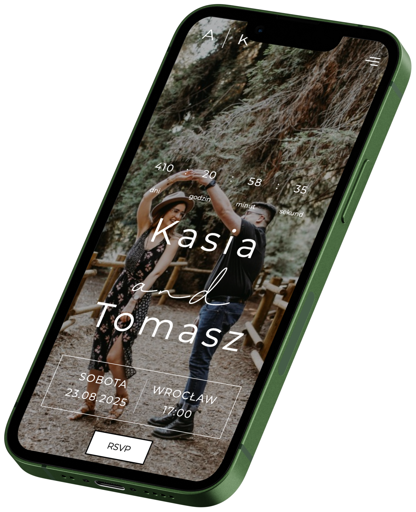 telefon z włączoną stroną ślubną