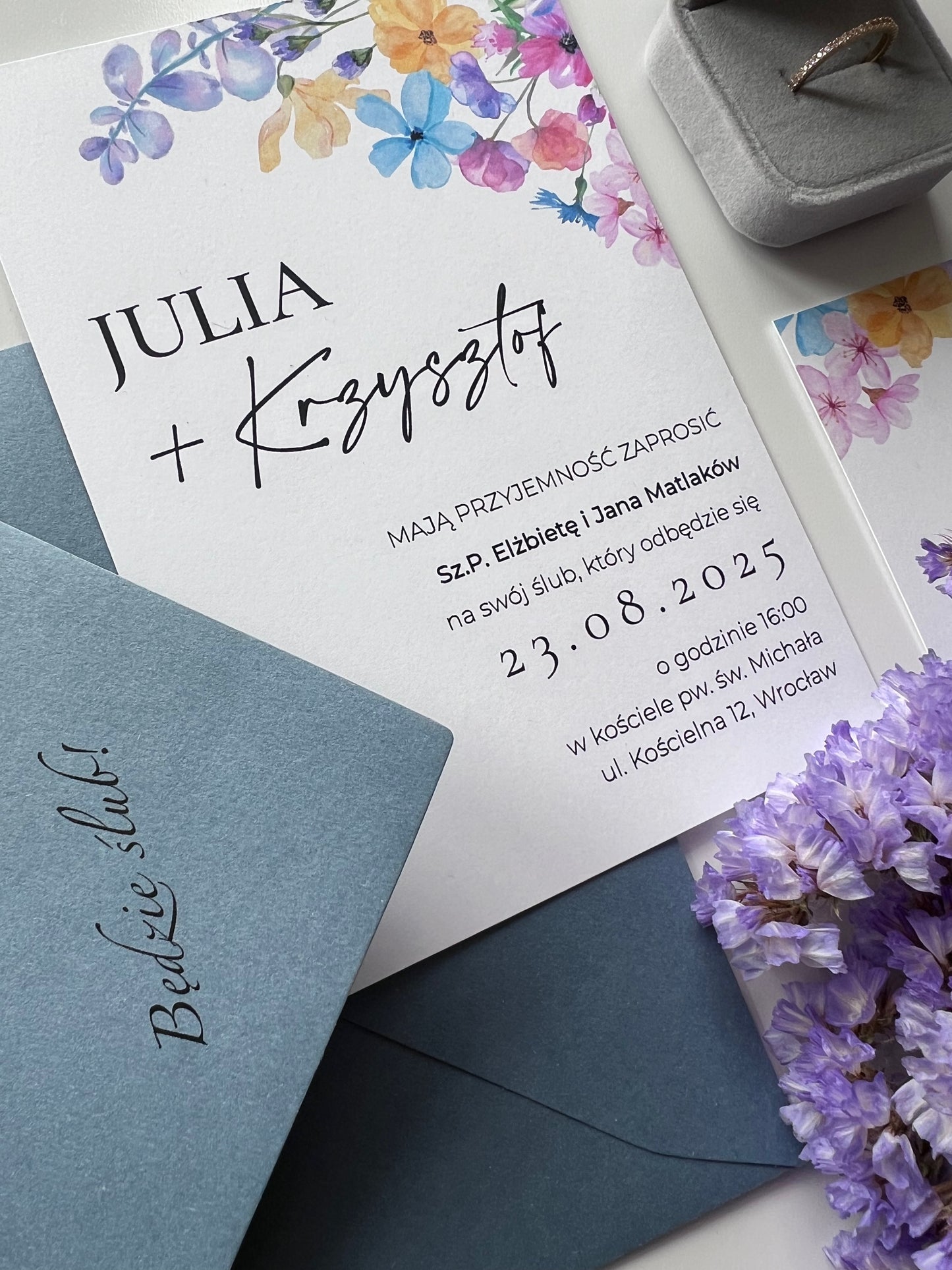 Zaproszenie minimalistyczne kwiatowe Flower Meadow