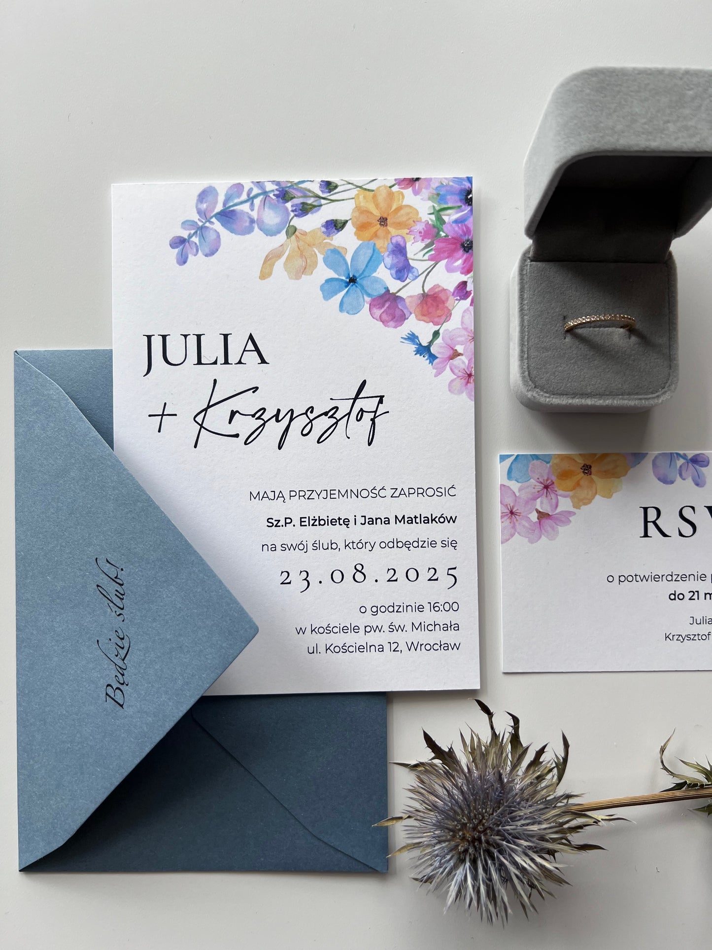 Zaproszenie minimalistyczne kwiatowe Flower Meadow