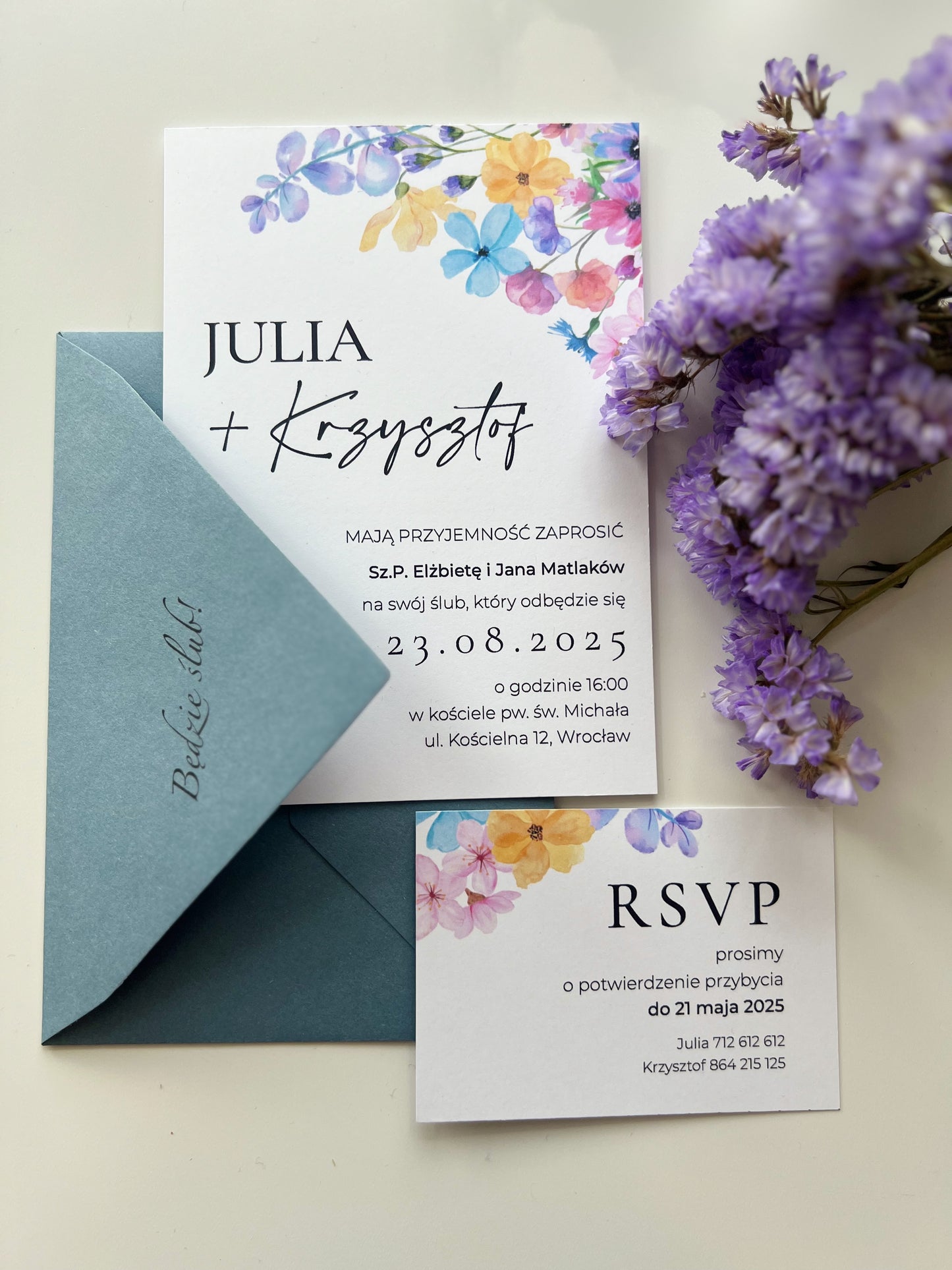 Zaproszenie minimalistyczne kwiatowe Flower Meadow