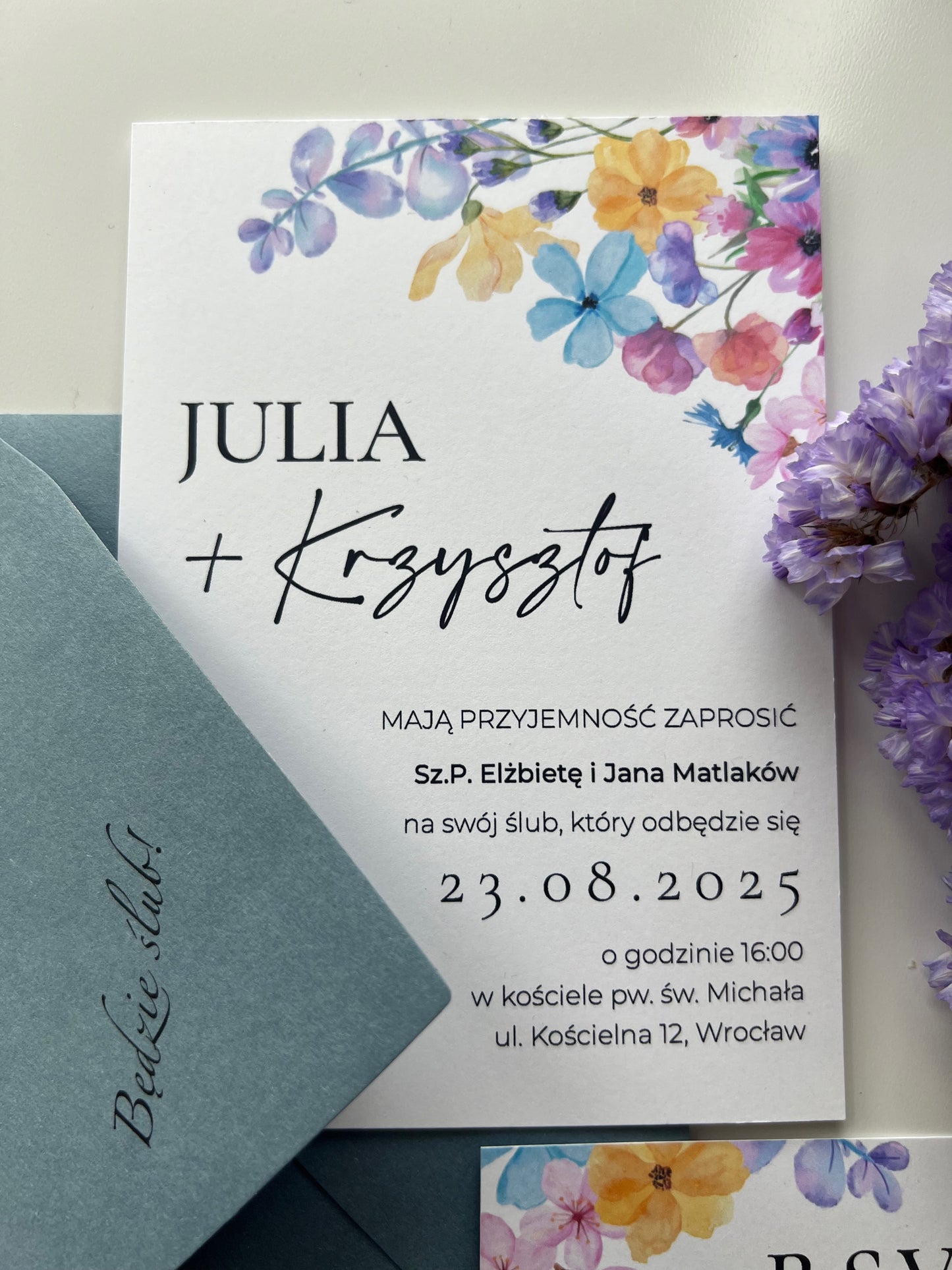 Zaproszenie minimalistyczne kwiatowe Flower Meadow