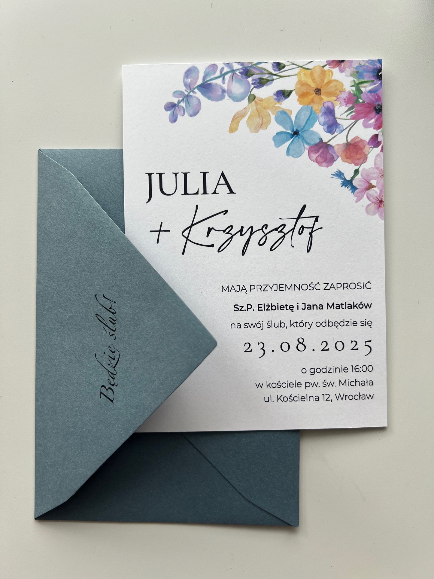 Zaproszenie minimalistyczne kwiatowe Flower Meadow