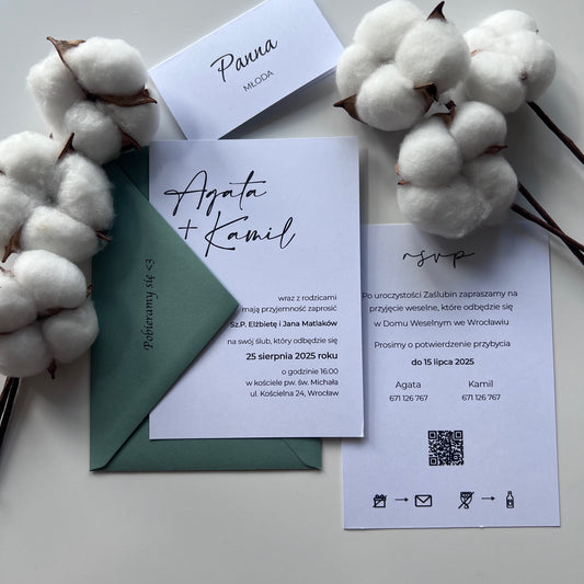 Minimalistyczne zaproszenie ślubne Pure Serenity