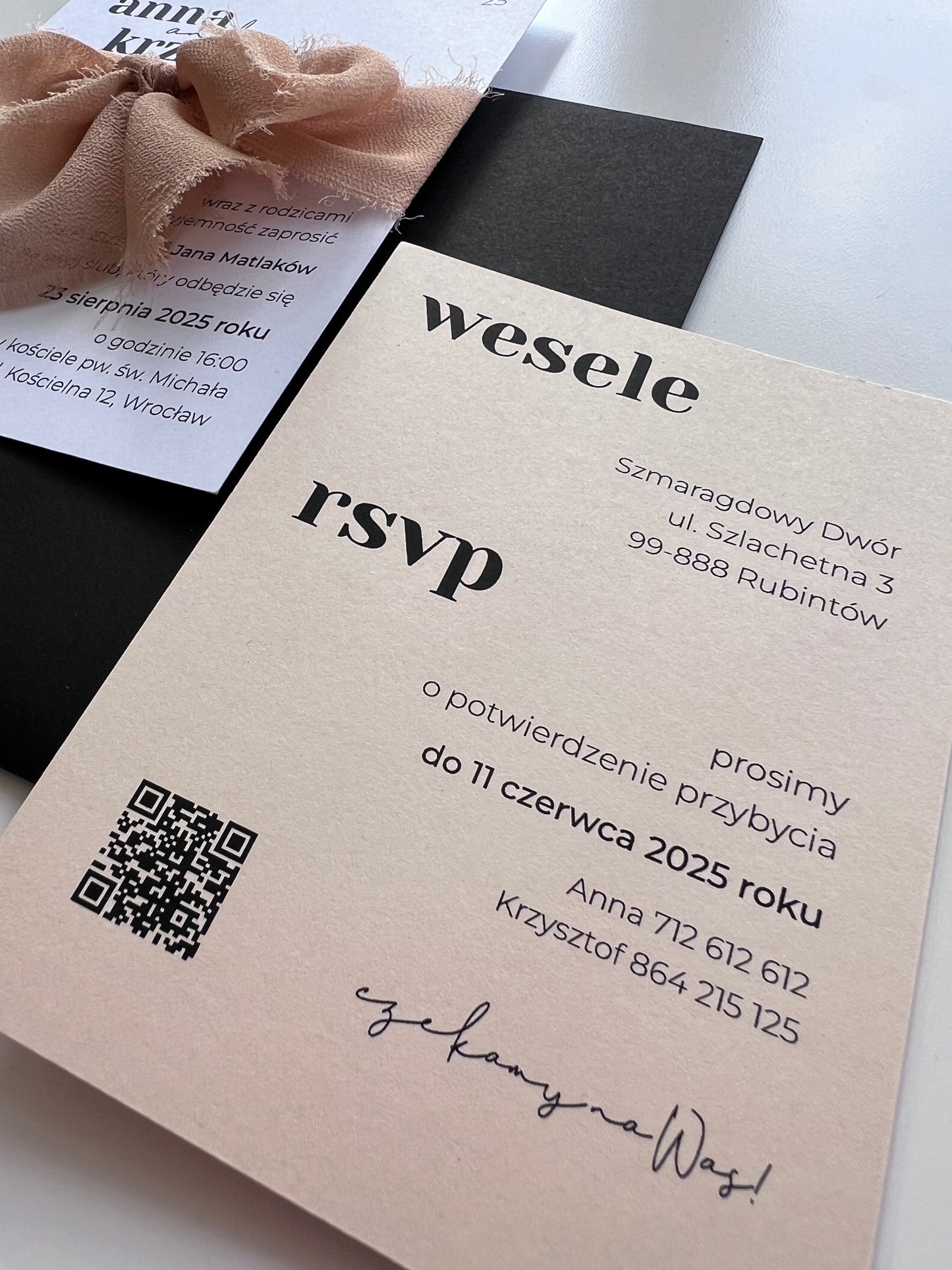 Zaproszenie ślubne ze wstążką Chiffon Bow