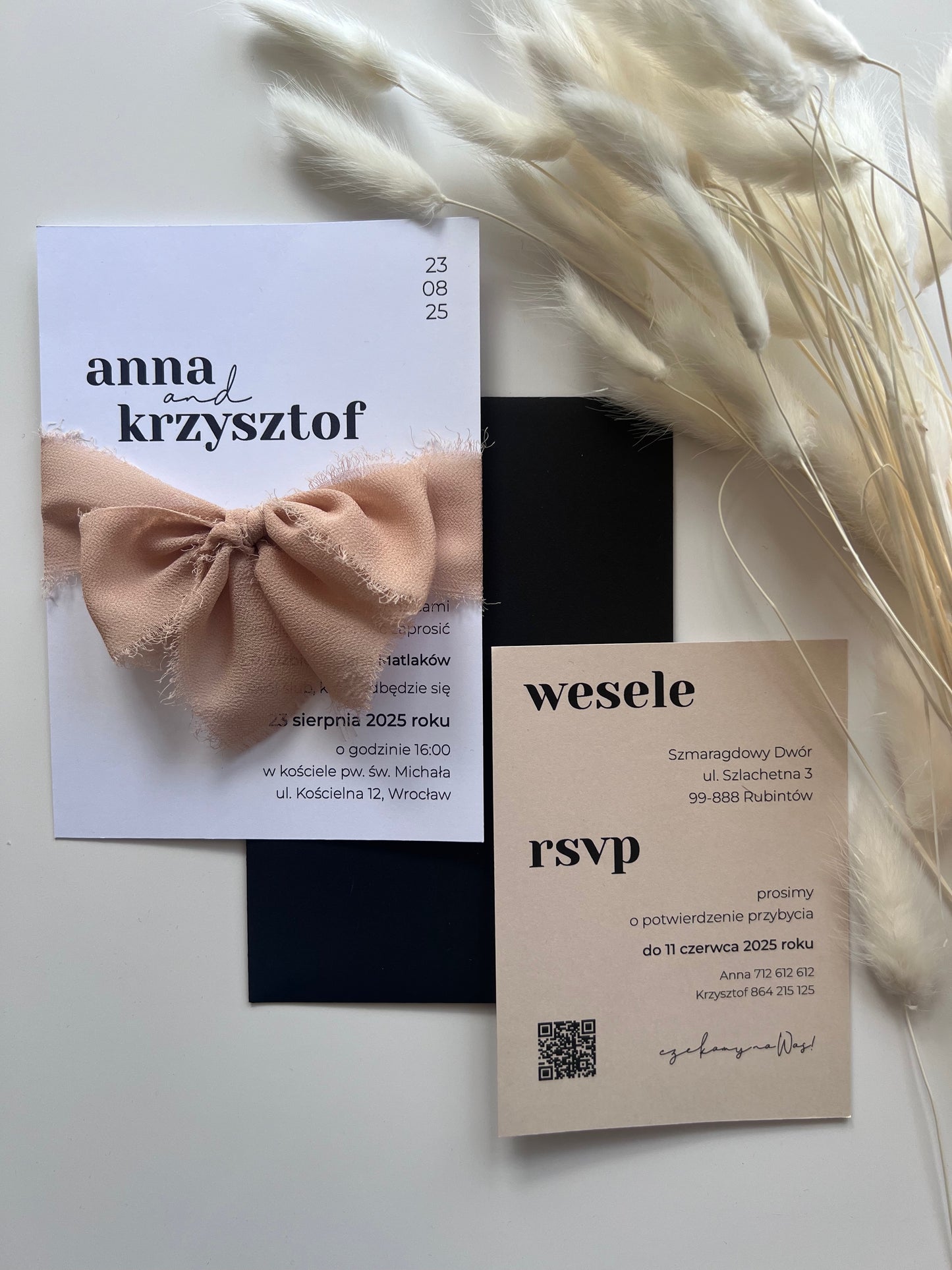 Zaproszenie ślubne ze wstążką Chiffon Bow