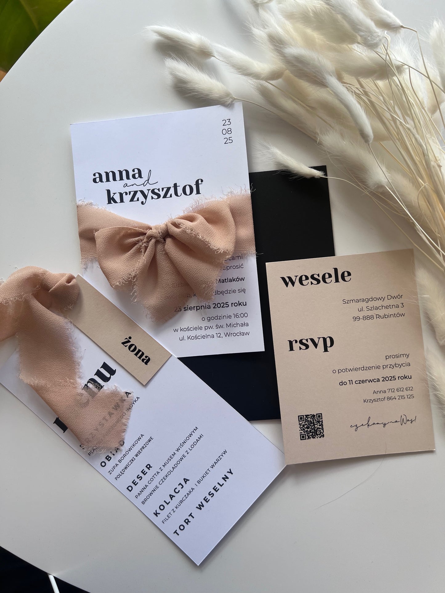 Zaproszenie ślubne ze wstążką Chiffon Bow