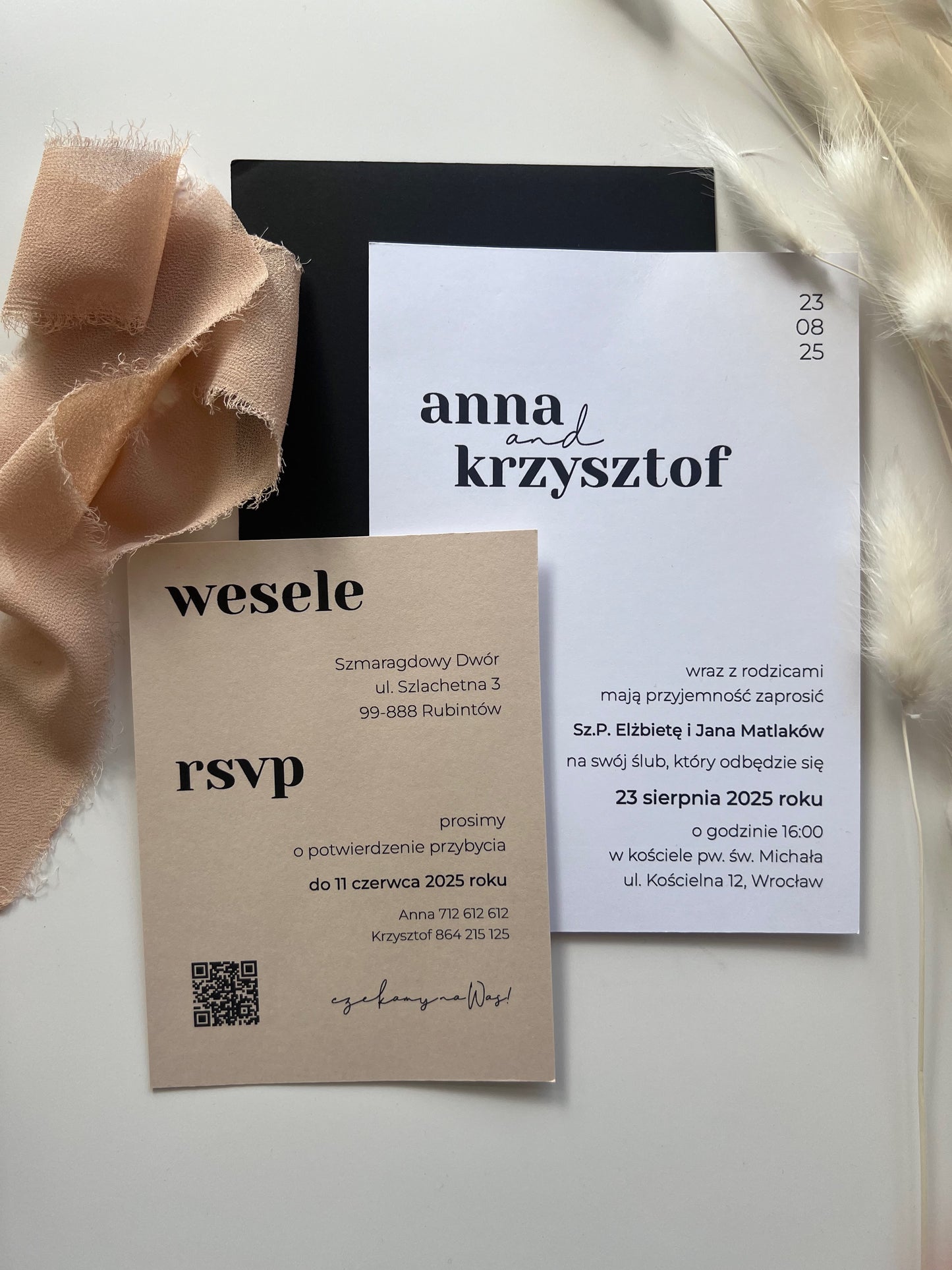 Zaproszenie ślubne ze wstążką Chiffon Bow