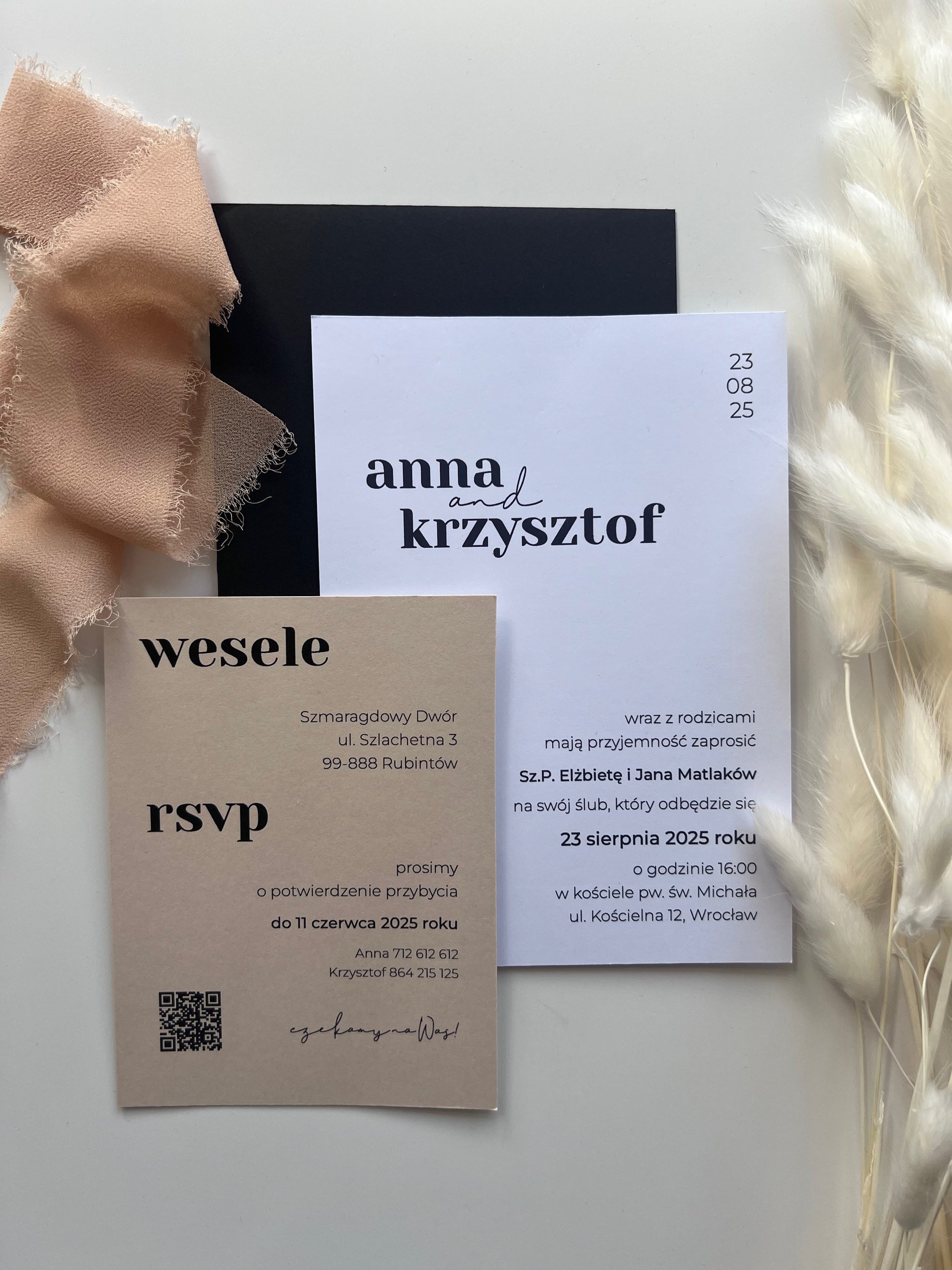 Minimalistyczne zaproszenia ślubne Chiffon Bow 