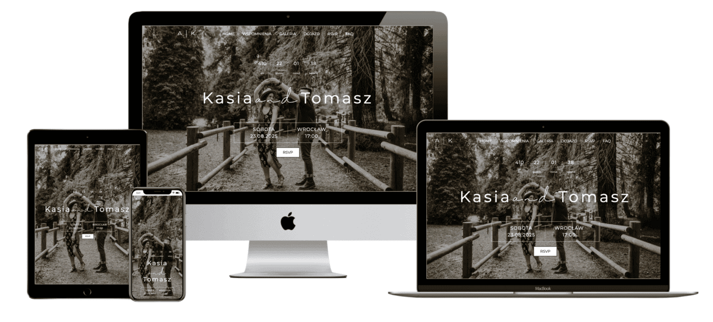 responsywna internetowa strona ślubna na wielu urządzeniach