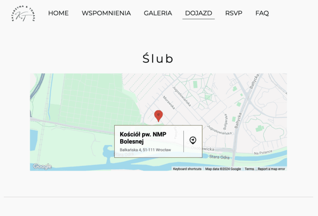 Mapa dojazdu na ślub z nawigacją