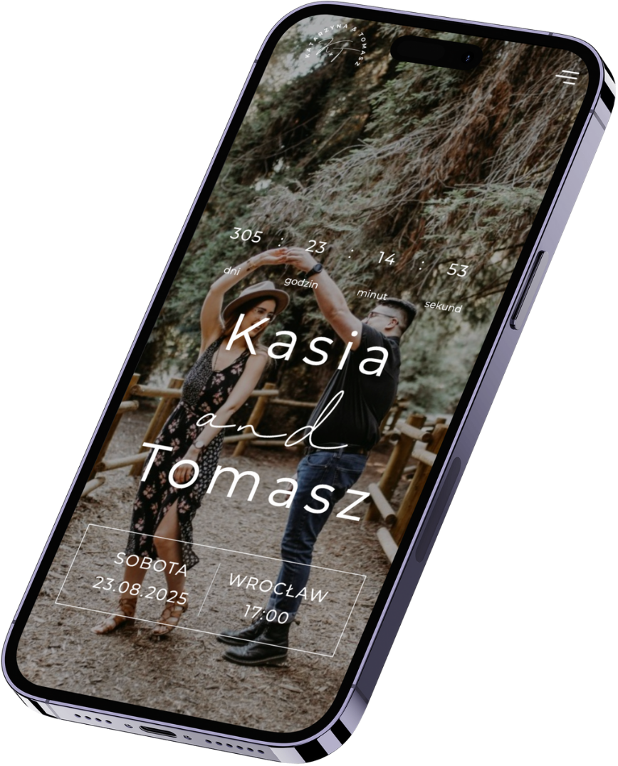 telefon z włączoną stroną ślubną
